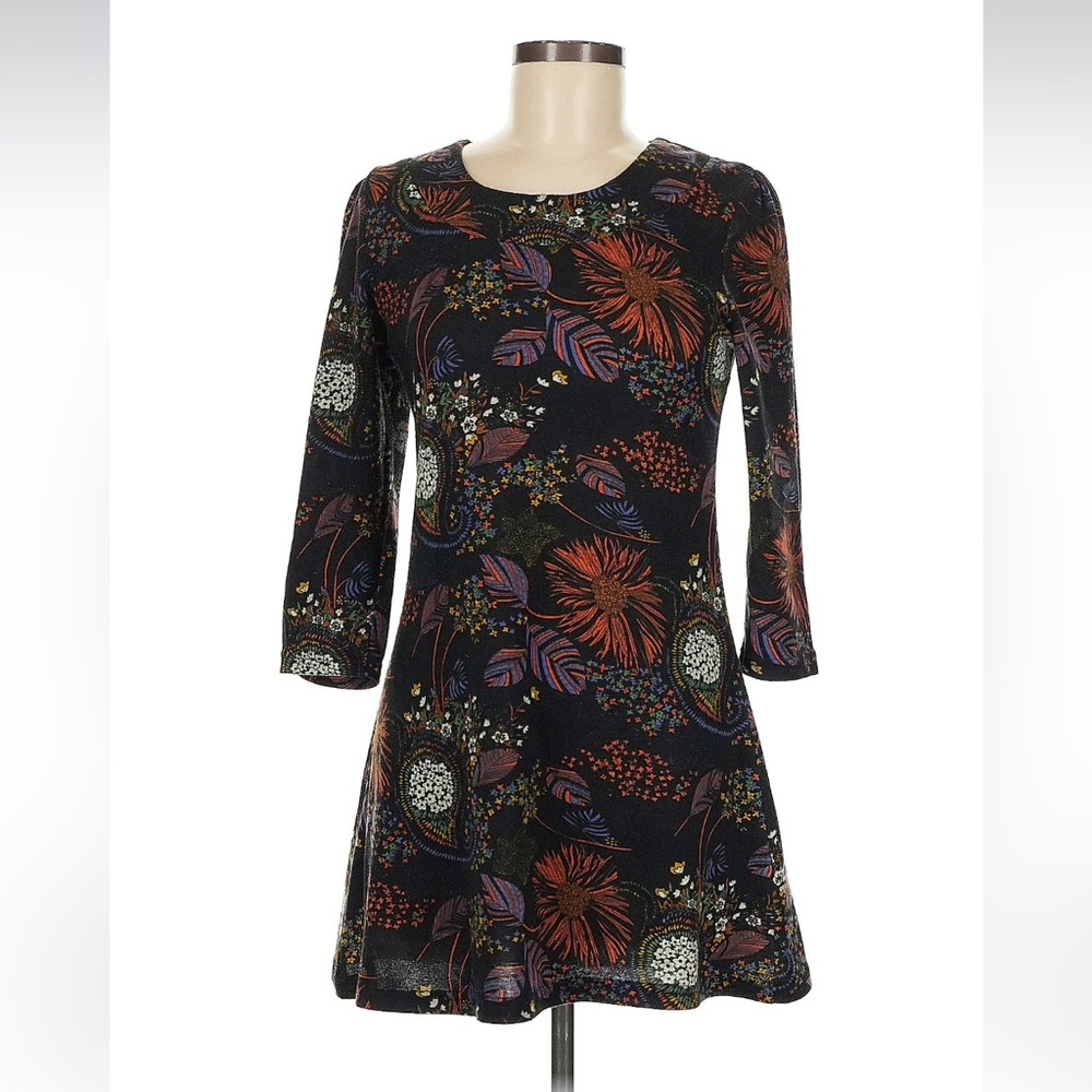 Fall Floral Knit 3/4 Sleeve Mini Dress